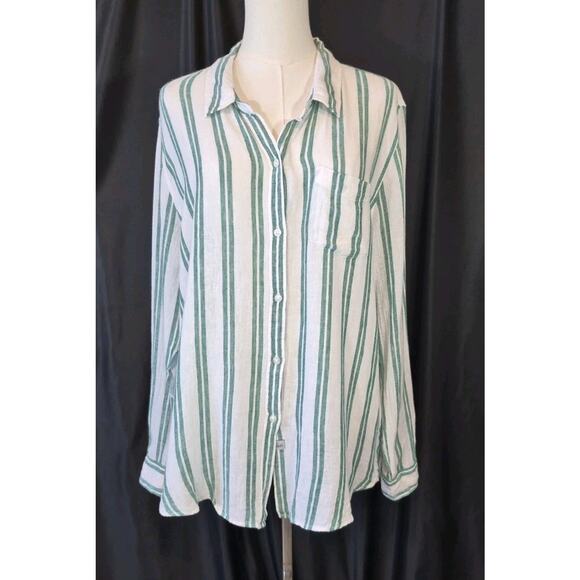 Rails Charli Cordoba Stripe Button Down White Green Linen Blend Top XXL - Picture 2 of 12